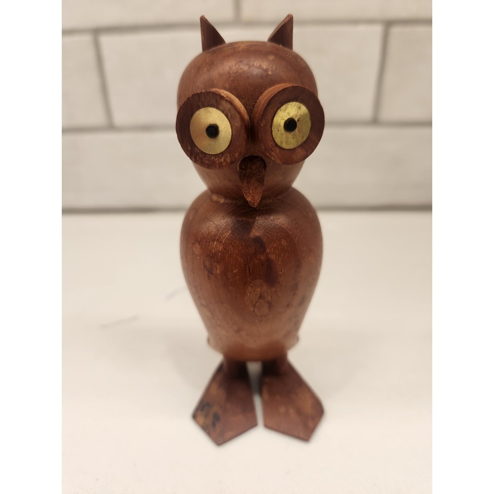 Vintage Laurids Lonborg Wooden Owl Figurine MCM Carved Teak Danish Eames Era 5" - Picture 1 of 11
